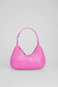 Baby Amber Fuchsia Circular Croco Embossed Leather