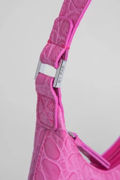 Baby Amber Fuchsia Circular Croco Embossed Leather