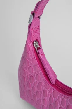 Baby Amber Fuchsia Circular Croco Embossed Leather
