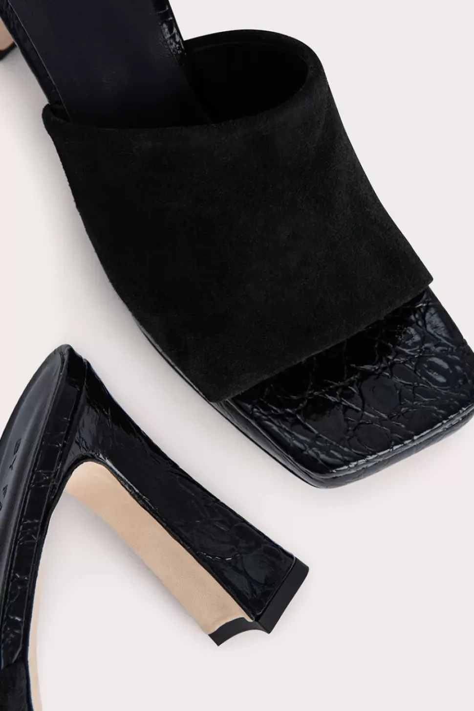 Beliz Black Croco And Suede Leather