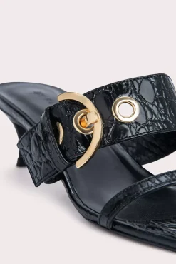 Bettina Black Circular Croco Embossed Leather