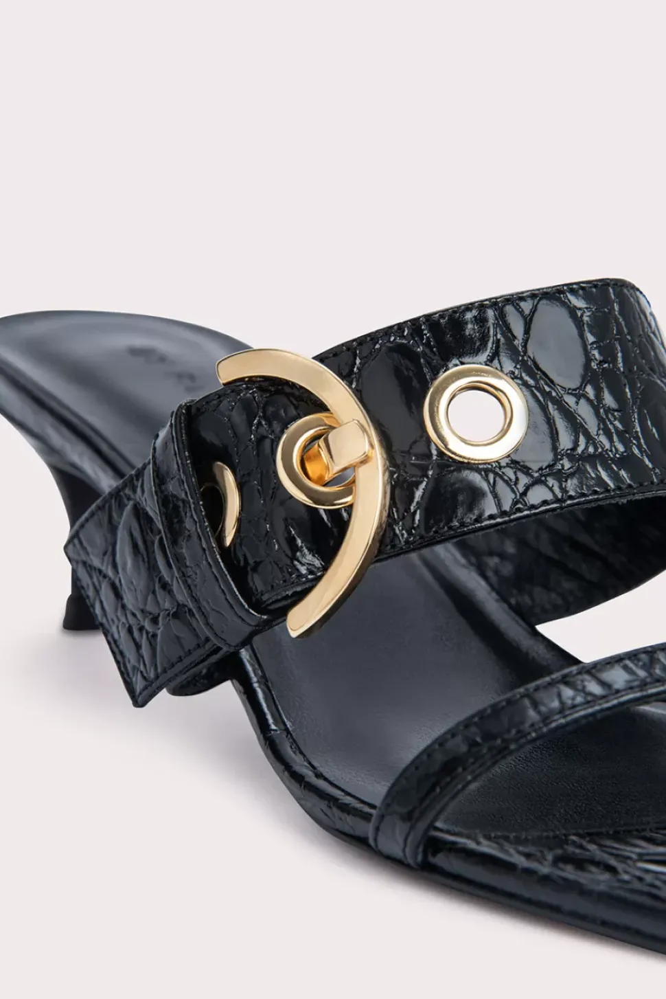 Bettina Black Circular Croco Embossed Leather