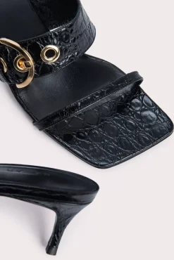 Bettina Black Circular Croco Embossed Leather