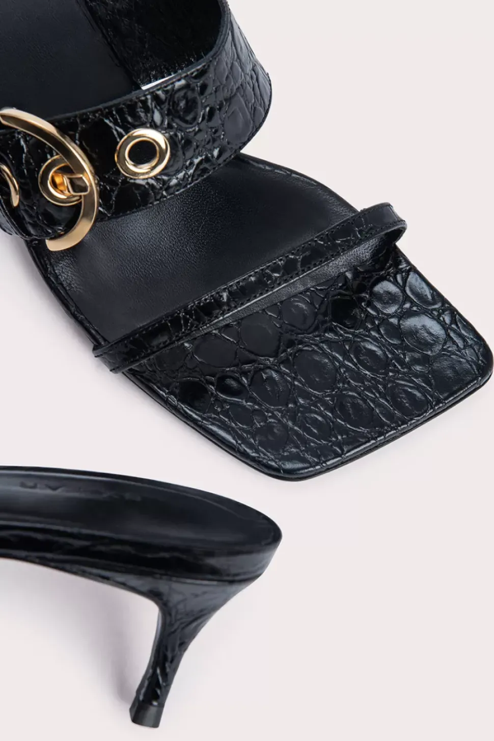 Bettina Black Circular Croco Embossed Leather