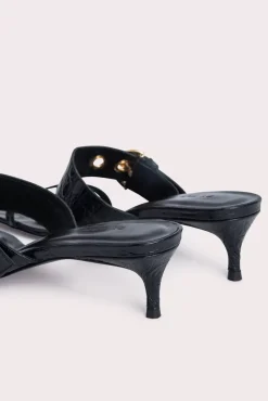 Bettina Black Circular Croco Embossed Leather