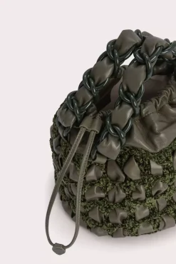 Cass Military Green Chenille And Leather