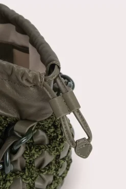 Cass Military Green Chenille And Leather