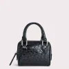 Dora Black Circular Croco Embossed Leather