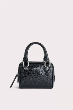 Dora Black Circular Croco Embossed Leather