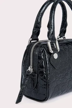 Dora Black Circular Croco Embossed Leather