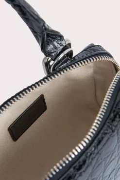 Dora Black Circular Croco Embossed Leather