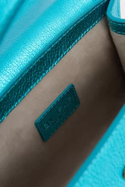 Fran Aqua Metallic Grain Leather