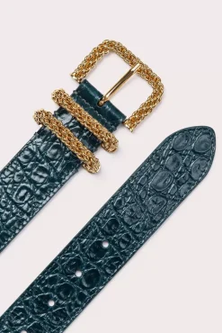 Katina Petrol Circular Croco Embossed Leather