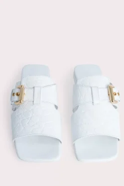 Lago Optic White Circular Croco Embossed Leather