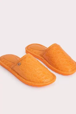 Larry Orange Circular Croco Embossed Leather