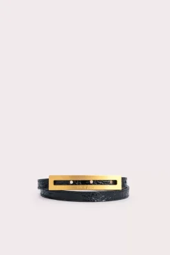 Ling Black Circular Croco Embossed Leather