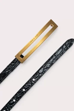 Ling Black Circular Croco Embossed Leather