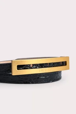 Ling Black Circular Croco Embossed Leather
