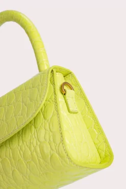 Mini Acid Green Circular Croco Embossed Leather