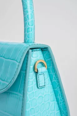 Mini Aqua Blue Croco Embossed Leather