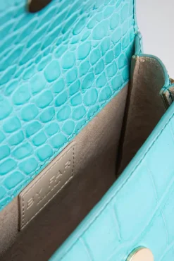 Mini Aqua Blue Croco Embossed Leather