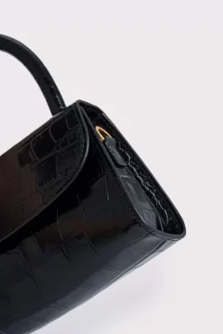 Mini Black Croco Embossed Leather