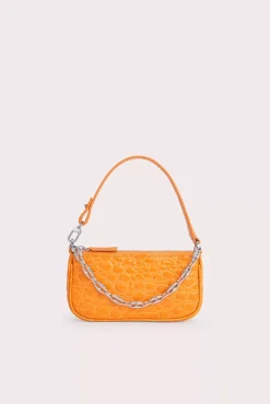 Mini Rachel Orange Circular Croco Embossed Leather