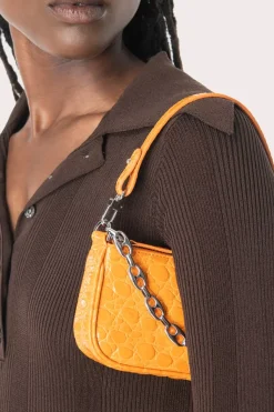 Mini Rachel Orange Circular Croco Embossed Leather