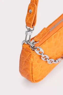 Mini Rachel Orange Circular Croco Embossed Leather