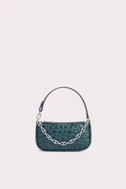 Mini Rachel Petrol Circular Croco Embossed Leather