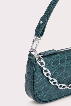 Mini Rachel Petrol Circular Croco Embossed Leather