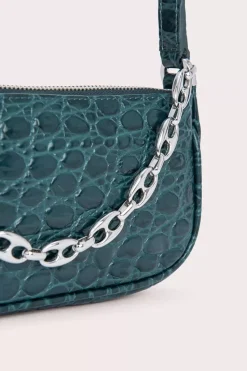 Mini Rachel Petrol Circular Croco Embossed Leather