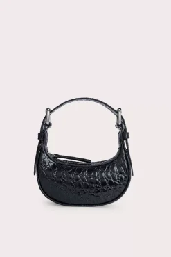 Mini Soho Black Circular Croco Embossed Leather
