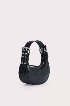Mini Soho Black Circular Croco Embossed Leather