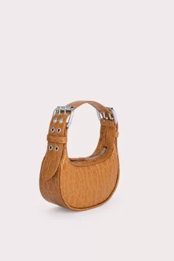 Mini Soho Caramel Circular Croco Embossed Leather