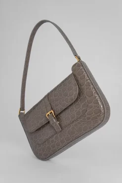 Miranda Mud Circular Croco Embossed Leather