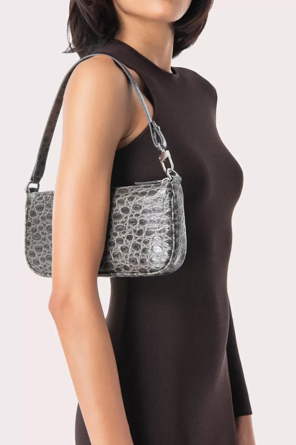 Rachel Cement Circular Croco Embossed Leather