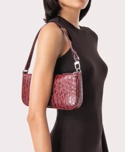 Rachel Wine Circular Croco Embossed Leather