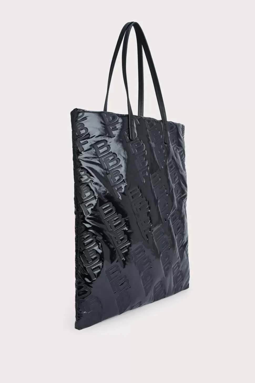 Slim Tote Black Embossed Shellsuit Fabric And Leather