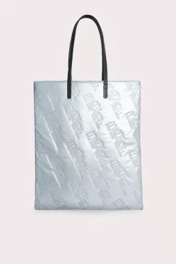 Slim Tote Silver Embossed Shellsuit Fabric And Leather