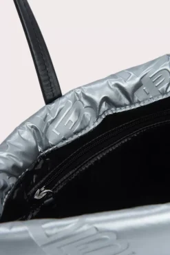 Slim Tote Silver Embossed Shellsuit Fabric And Leather