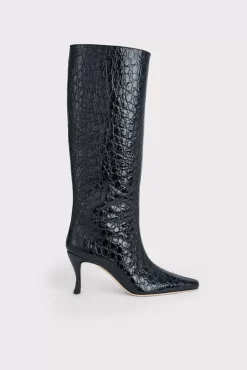 Stevie 42 Black Circular Croco Embossed Leather