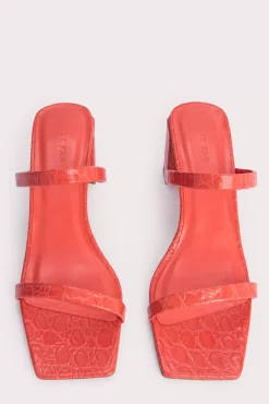 Tanya Coral Circular Croco Embossed Leather