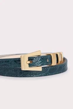 Vic Petrol Circular Croco Embossed Leather